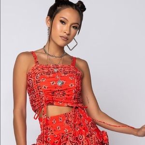 bandanna paisley ruched cropped tank top